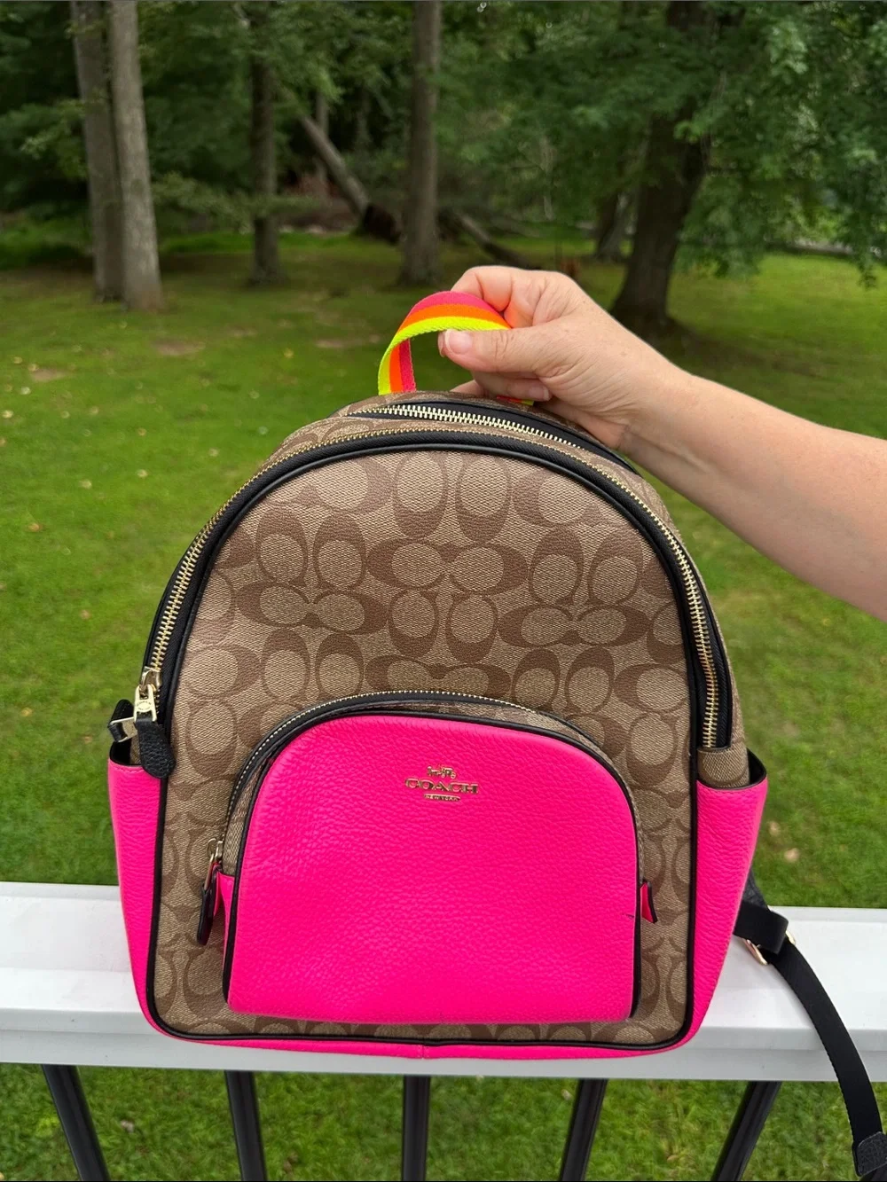 Coach Court Backpack in Color-block Signature Canvas C5808